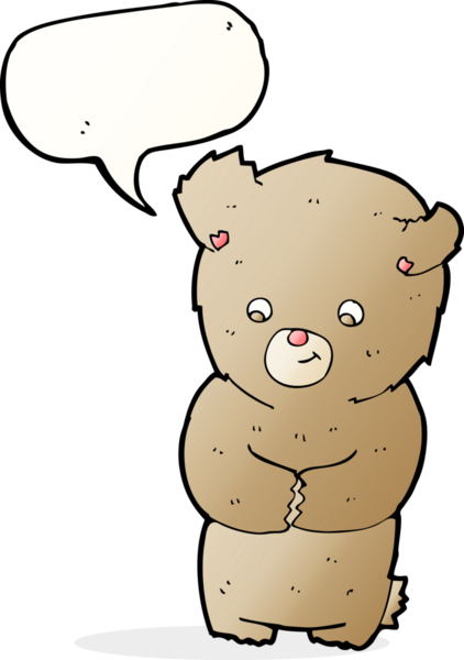 Bir insan tarafından çizilmiş konuşma balonlu oyuncak ayı.