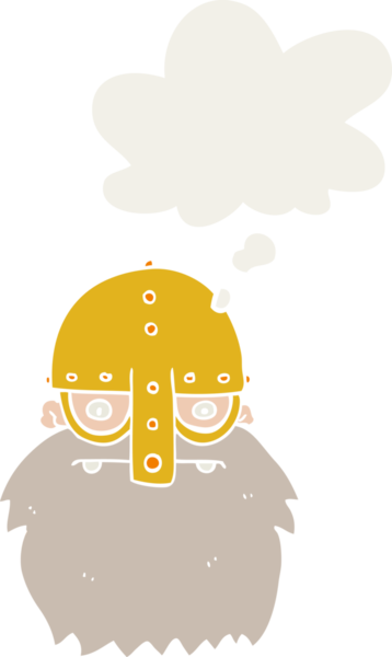 insan tarafından çizilmiş, düşünce baloncuklu viking yüzü.