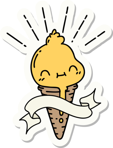 Bir insan tarafından çizilmiş dövme stili dondurma karakterinin çıkartması.