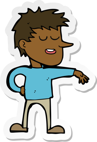 Çizgi film karakterinin çıkartması. Bir insan tarafından küçümseyici bir jest yapıyor.