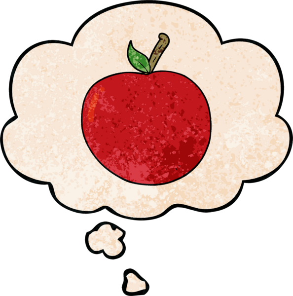 bir insan tarafından çizilmiş grunge desenli düşünce baloncuklu çizgi film elması