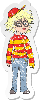 Bir insan tarafından çizilmiş inek çizgi film kızına ait gerilimli bir çıkartma.