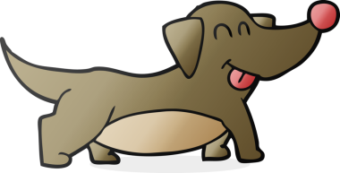 Bir insan tarafından çizilmiş mutlu, küçük bir köpek.