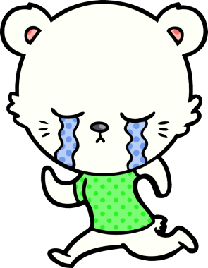 Bir insan tarafından çizilmiş üzgün küçük kutup ayısı çizgi filmi.