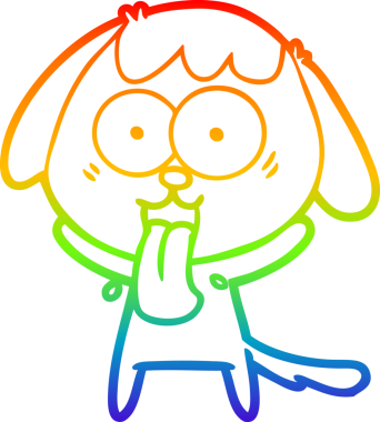 Gökkuşağı gradyan çizimi. Bir insan tarafından çizilmiş şirin bir köpek çizimi.