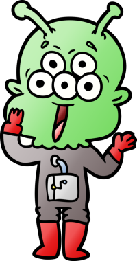 Bir insan tarafından çizilmiş mutlu bir uzaylı çizgi filmi.