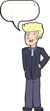 Bir insan tarafından çizilmiş konuşma balonu olan üst sınıf bir çizgi film kahramanı.