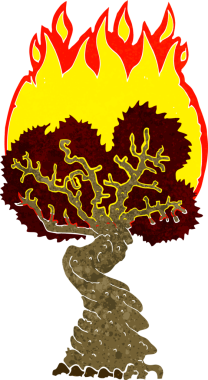 Bir insan tarafından çizilmiş çizgi film yanan ağaç.