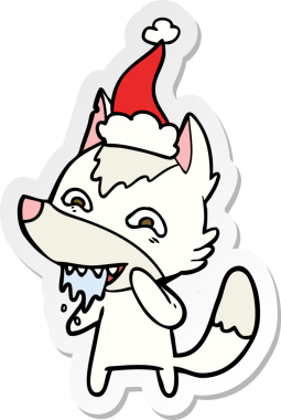 Bir insan tarafından çizilmiş Noel Baba şapkası takan aç bir kurdun el yazısı.