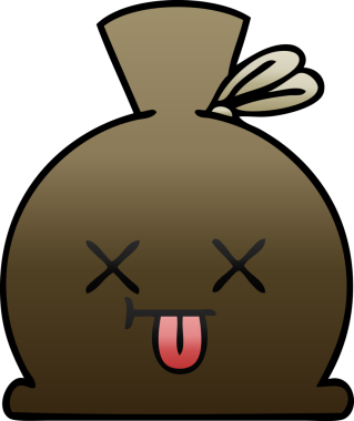 Bir insan tarafından çizilmiş bir çuvalın gölgeli çizgi filmi.