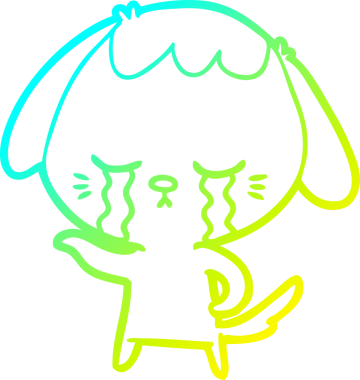 Bir insan tarafından çizilmiş ağlayan çizgi köpeğin soğuk gradyan çizimi