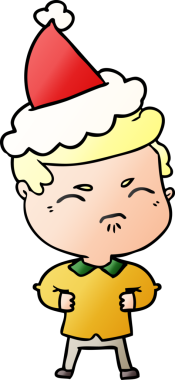 Bir insan tarafından çizilmiş Noel Baba şapkası giymiş sinirli bir adamın el çizimi karikatürü.