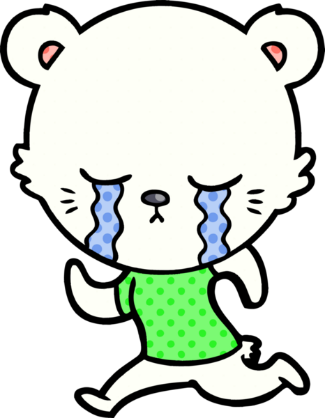 Bir insan tarafından çizilmiş üzgün küçük kutup ayısı çizgi filmi.