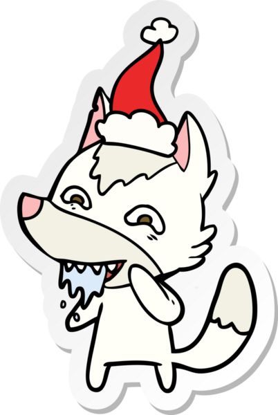 Bir insan tarafından çizilmiş Noel Baba şapkası takan aç bir kurdun el yazısı.