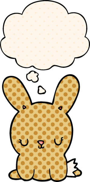 Bir insan tarafından çizilmiş çizgi roman tarzı düşünce baloncuğu olan sevimli çizgi film tavşanı.