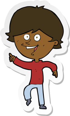 Bir insan tarafından çizilmiş mutlu işaret eden bir çizgi film çıkartması.