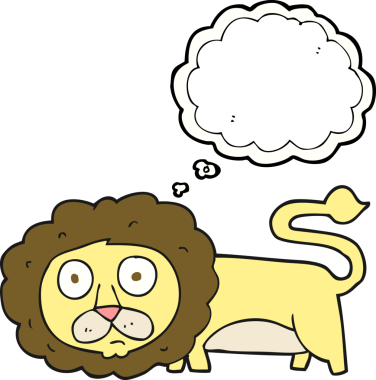 Bir insan tarafından çizilmiş serbest çizim balon karikatür aslanı.