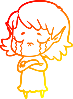 Bir insan tarafından çizilmiş, ağlayan bir elf kızı çizimi.