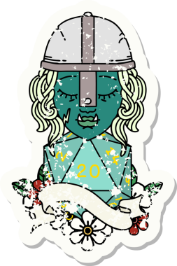 Retro Dövme Biçimi Bir insan tarafından çizilmiş 20 zarlı yarı ork savaşçı karakteri