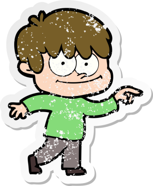 Bir insan tarafından çizilmiş mutlu bir çizgi film karakterinin sıkıntılı çıkartması.