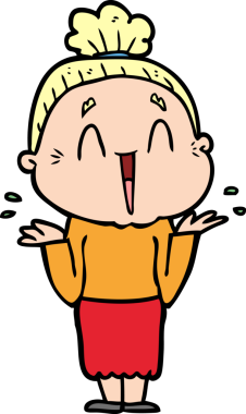 Bir insan tarafından çizilmiş mutlu yaşlı kadın çizgi filmi.