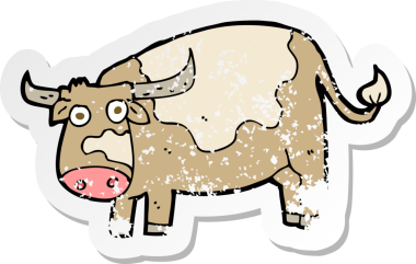 Bir insan tarafından çizilmiş karikatür ineğinin gerilimli çıkartması.