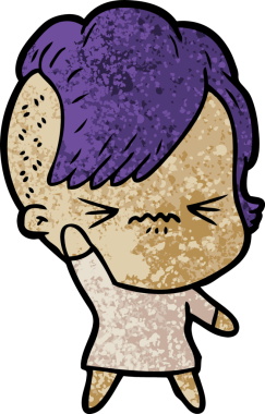 Çizgi film, bir insan tarafından çizilmiş sinirli hippi kız.