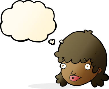 Bir insan tarafından çizilmiş düşünce balonlu çizgi film kızı.