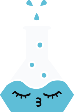 Bir insan tarafından çizilmiş bir bilim şişesinin düz renkli retro karikatürü