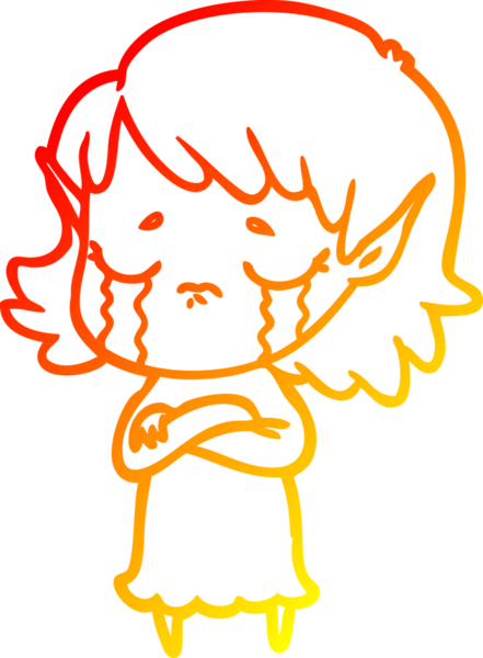 Bir insan tarafından çizilmiş, ağlayan bir elf kızı çizimi.