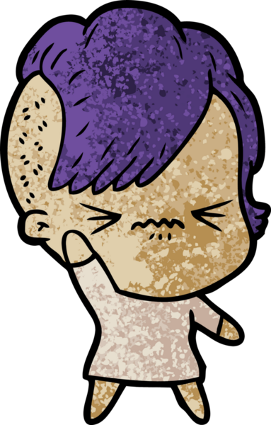 Çizgi film, bir insan tarafından çizilmiş sinirli hippi kız.