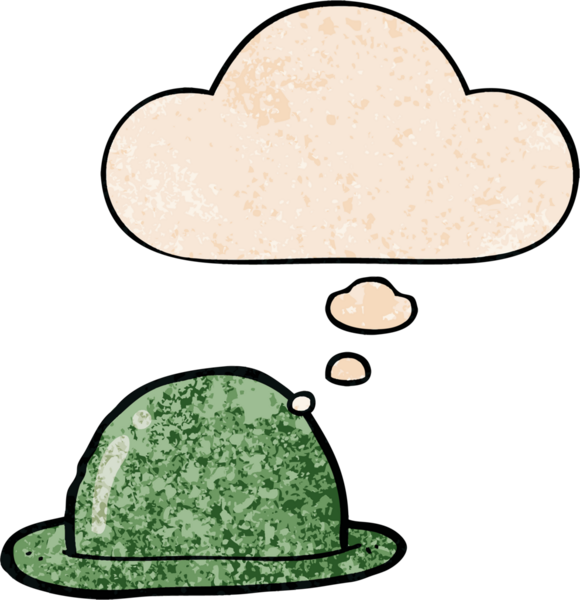 Bir insan tarafından çizilmiş grunge desenli düşünce baloncuklu çizgi film melon şapkası.