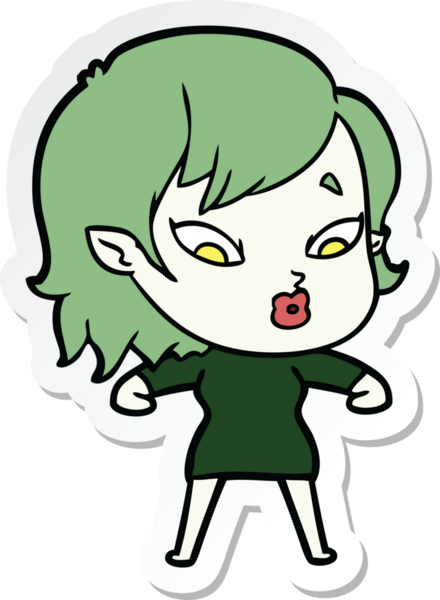 Bir insan tarafından çizilmiş şirin bir vampir kızın çıkartması.