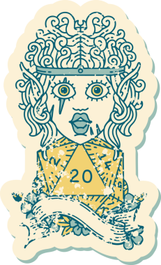 Retro Dövme Tarzı Bir insan tarafından çizilmiş 20 zarlı barbar karakter