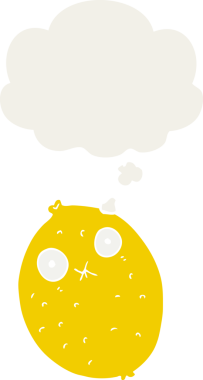 Düşünce baloncuklu acı limon bir insan tarafından çizilmiş.