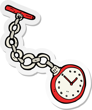 Bir insan tarafından çizilmiş eski bir cep saatinin çıkartması.