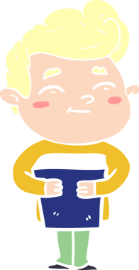 Bir insan tarafından çizilmiş mutlu düz renkli karikatür adam.