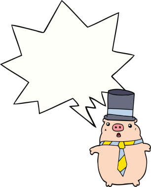 Bir insan tarafından çizilmiş konuşma balonlu çizgi film iş domuzu.