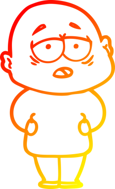 Bir insan tarafından çizilmiş, yorgun, kel bir adamın sıcak çizgi çizimi.