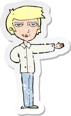 Bir insan tarafından çizilmiş bir karikatürcünün gerilimli retro yapıştırması.