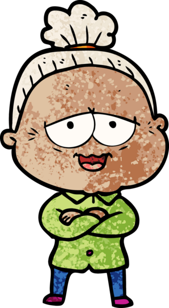 Bir insan tarafından çizilmiş mutlu yaşlı kadın çizgi filmi.