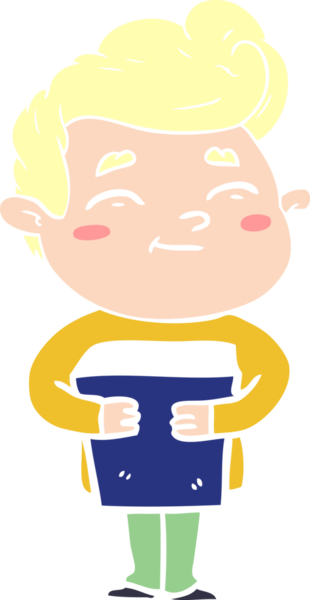 Bir insan tarafından çizilmiş mutlu düz renkli karikatür adam.