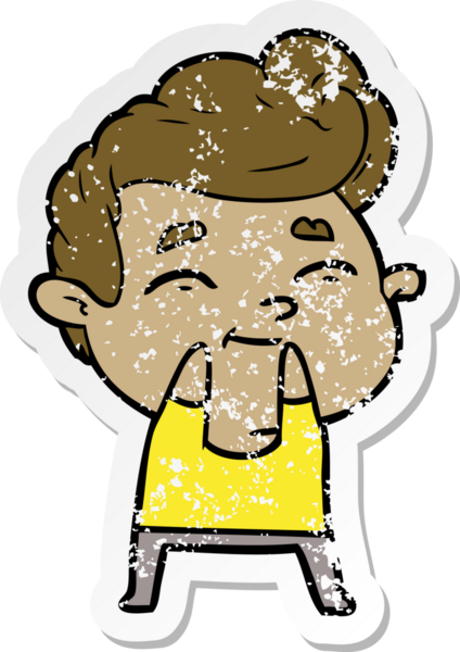 Bir insan tarafından çizilmiş mutlu bir çizgi film karakterinin sıkıntılı çıkartması.