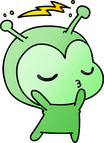 Bir insan tarafından çizilmiş sevimli bir kawaii uzaylının serbest çizim çizimi.