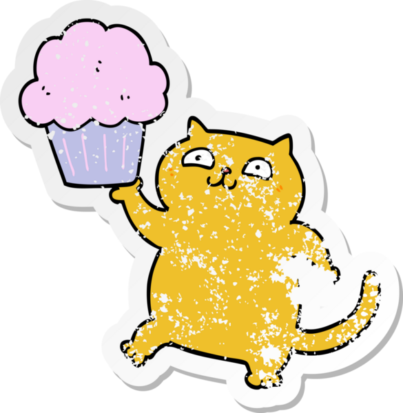 Bir insan tarafından çizilmiş kekli çizgi film kedisinin sıkıntılı çıkartması.