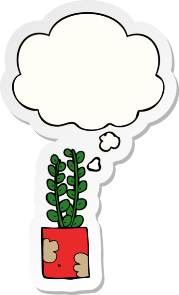 Düşünce baloncuklu çizgi film bitkisi insan tarafından çizilmiş bir çıkartma.