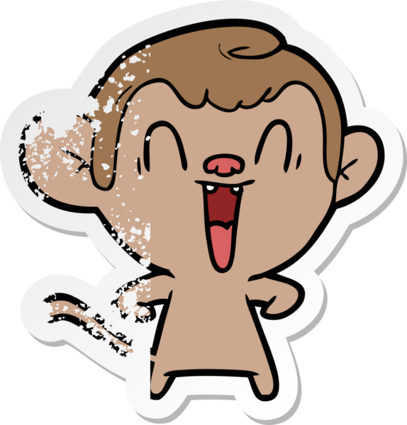 Bir insan tarafından çizilmiş gülen maymunun sıkıntılı çıkartması.