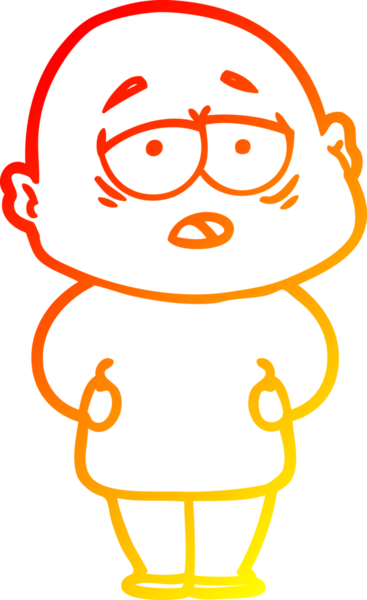 Bir insan tarafından çizilmiş, yorgun, kel bir adamın sıcak çizgi çizimi.