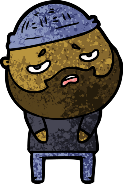 Bir insan tarafından çizilmiş sakallı endişeli bir adam.