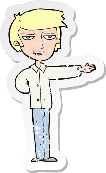 Bir insan tarafından çizilmiş bir karikatürcünün gerilimli retro yapıştırması.